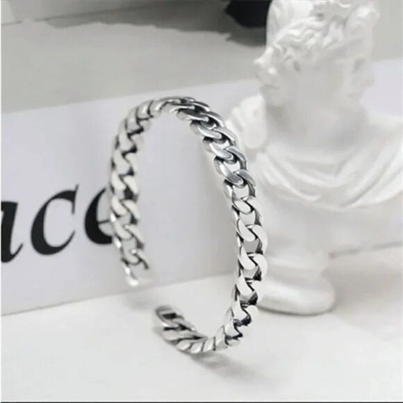 #45- ⭐️ New 925 Sterling Silver Chain Cuff Bracelet - Picture 2 of 6
